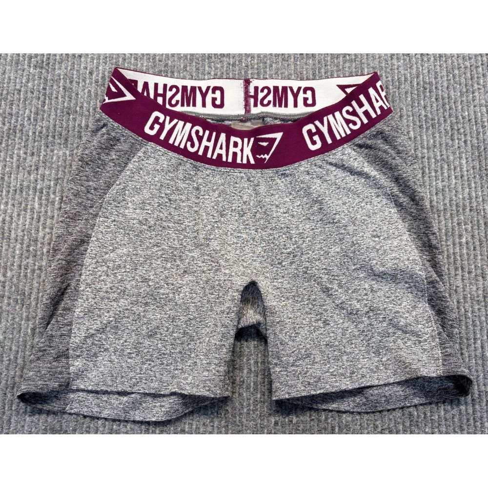 Gymshark Flex Seamless Shorts Womens Medium Grey Marl Burgundy Logo Waistband